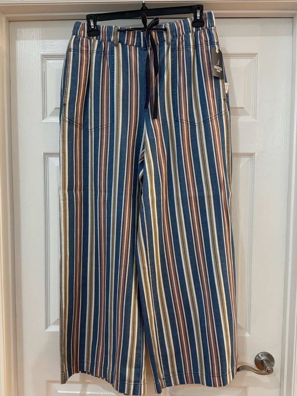 Nautica Wide Leg Striped Pull-Up Trousers